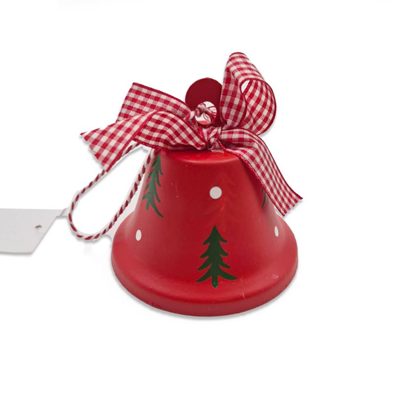 Christmas Metal Bell with Gingham Ribbon 8cm Red