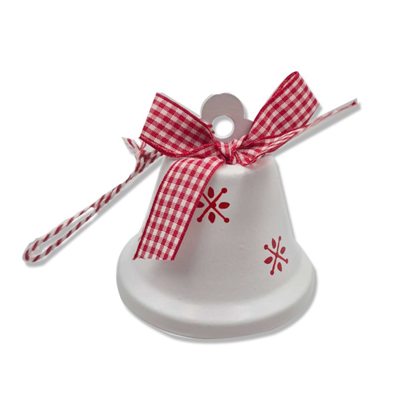 Christmas Metal Bell with Gingham Ribbon 8cm White