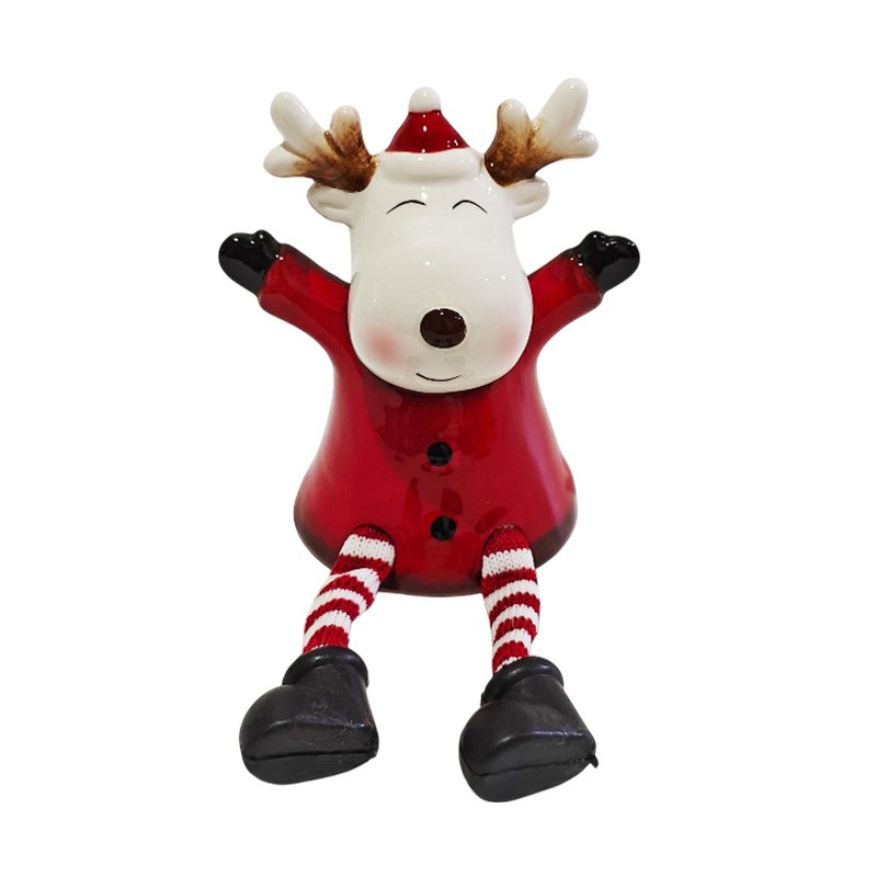 Christmas Porcelain Reindeer with Danglling Leg 9.7x6.3x10.8cm
