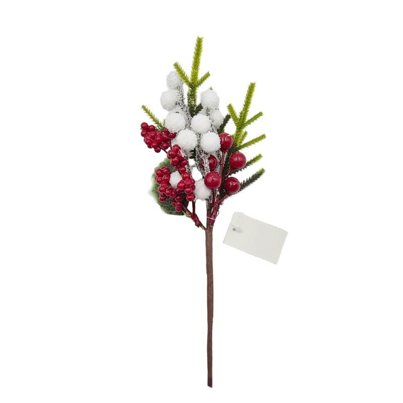 Christmas Berry & Green Leaf Pick 28x12cm