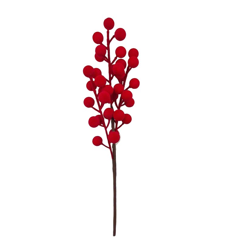 Christmas Flocked Berry Pick 30cm Red