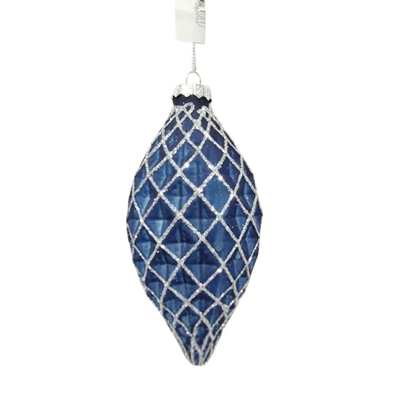 Christmas Glass Bauble Teardrop 7x14cmCM Blue