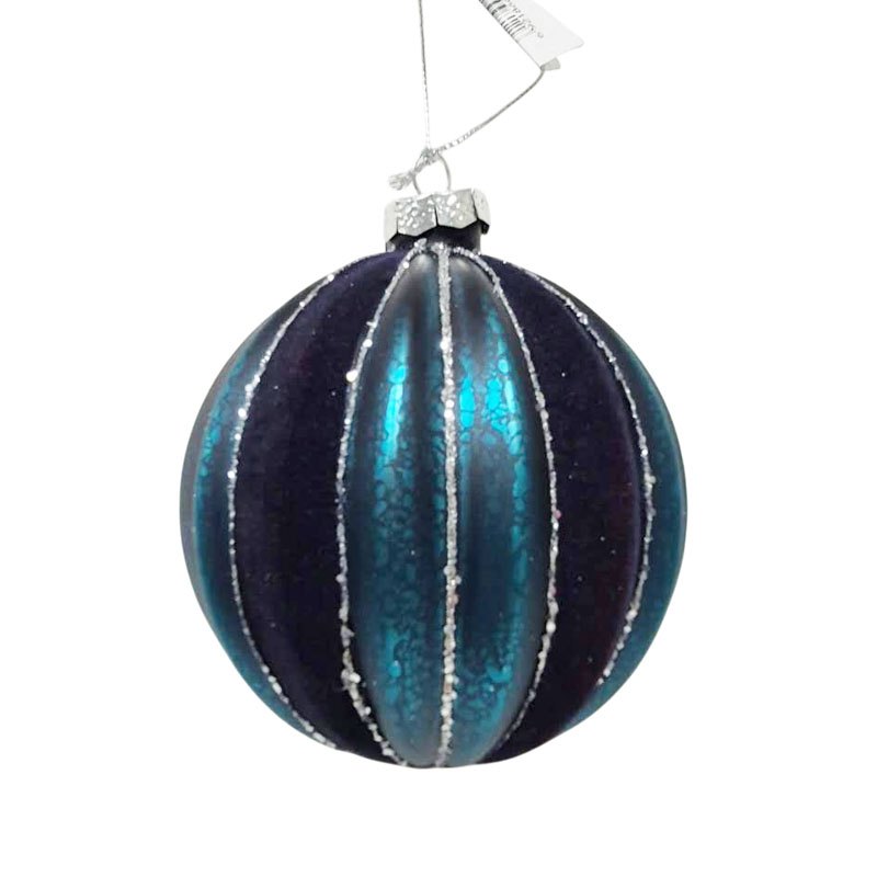 Christmas Glass Bauble 2tone 10cm Blue
