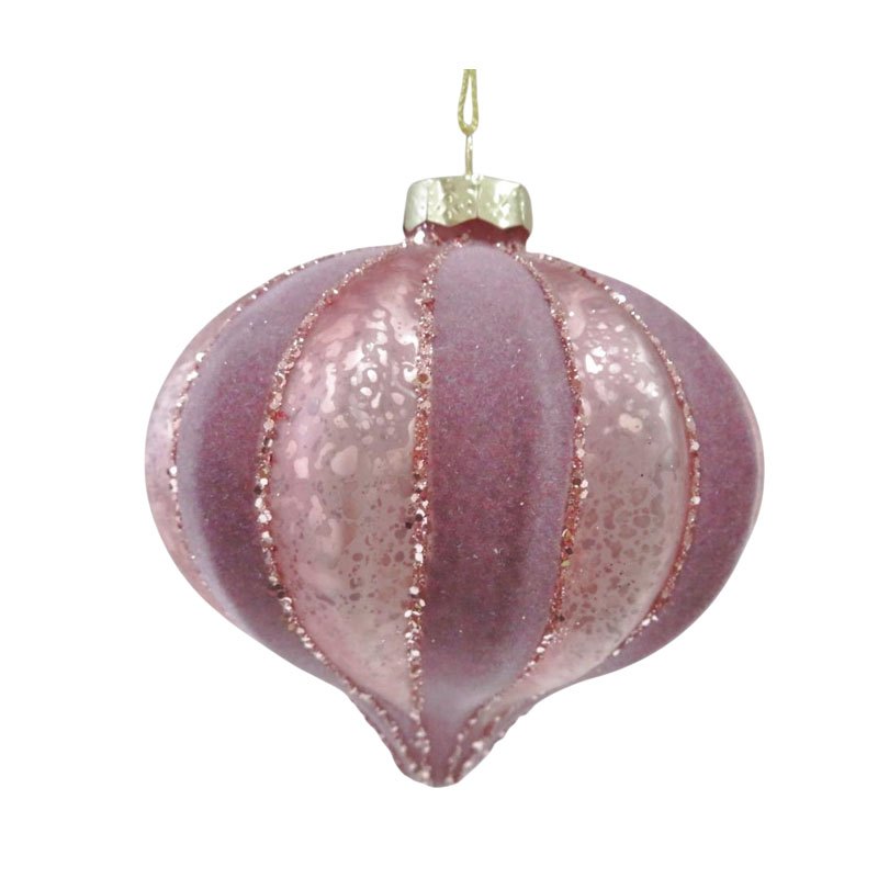 Christmas Glass Bauble 2tone Onion 10cm Pink