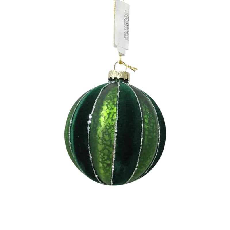 Christmas Glass Bauble 2tone 8cm Green