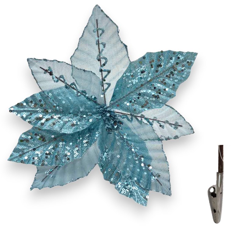 Christmas Flower with Clip 25x15cm L. Blue