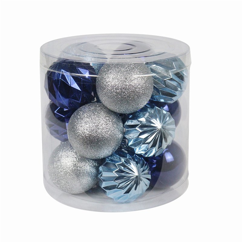 Christmas Bauble Set 5cm 15pc Blue+Silver
