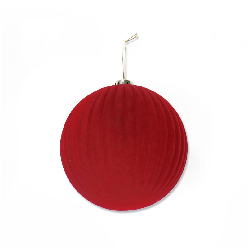 Christmas Bauble Flocked 15cm Ribbed Red