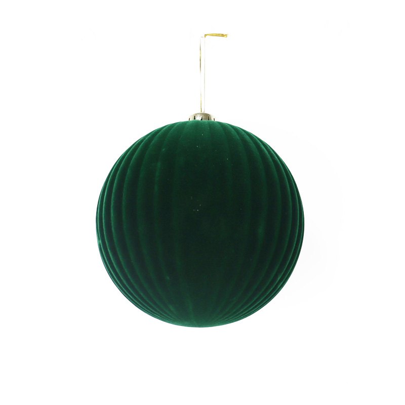 Christmas Bauble Flocked 15cm Ribbed Green