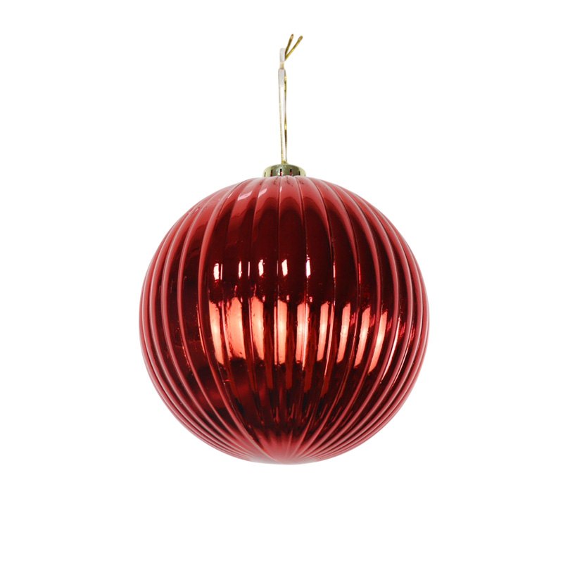 Christmas Bauble Shiny 15cm Ribbed Red