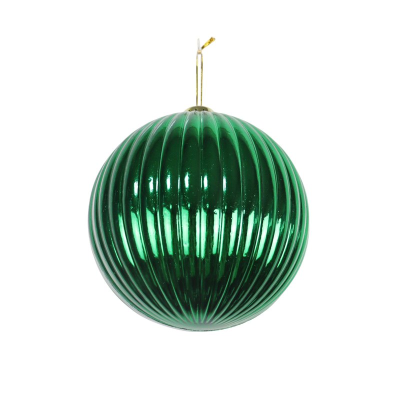 Christmas Bauble Shiny 15cm Ribbed Green