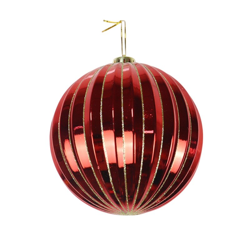 Christmas Bauble Shiny Ribbed 15cm Red