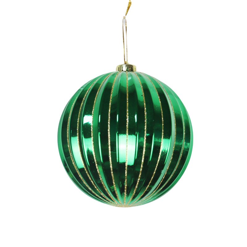 Christmas Bauble Shiny Ribbed 15cm Green