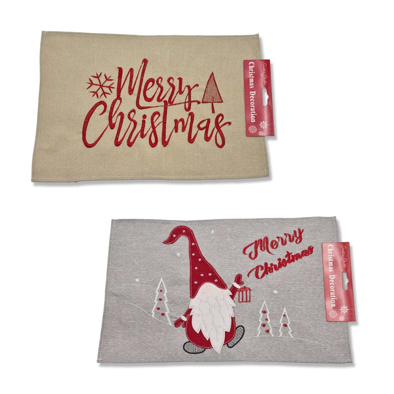 Christmas Table Mat Embroidered 2 Assorted 42x28cm