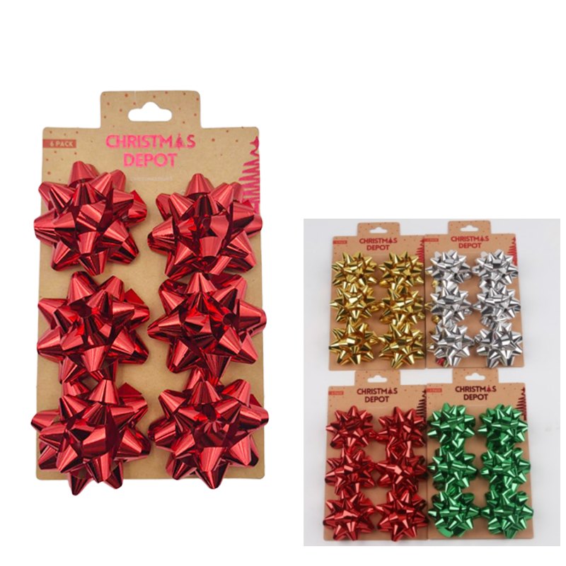 Christmas Gift Bow 6pk 2.5in/6.35cm 15-Loop 4.Assorted