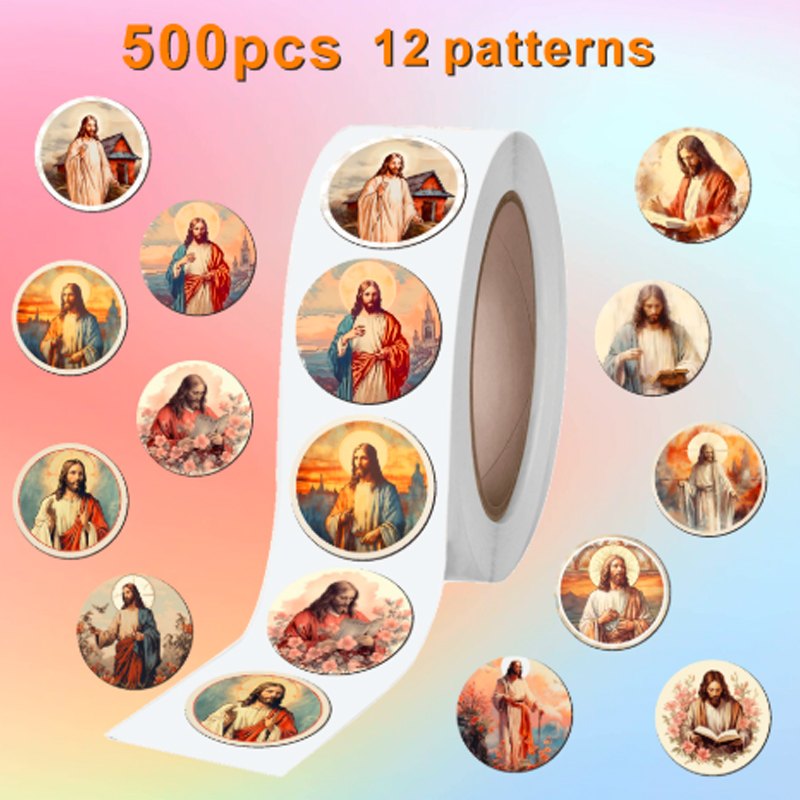 Christmas Sticker Roll 500pk 12 Assorted Religious Designs