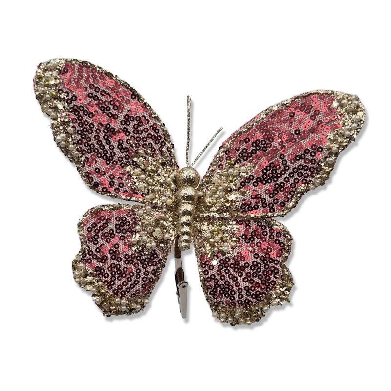 Christmas Butterfly Clip 16x15cm Red