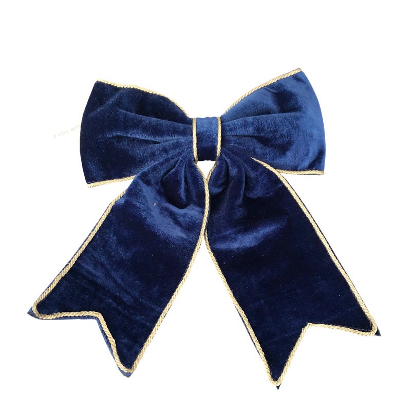Christmas Velvet Bow Gold Trim 18x23cm Blue