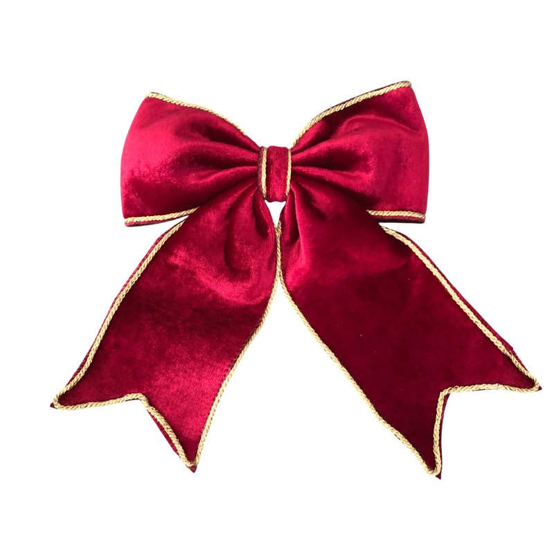 Christmas Velvet Bow Gold Trim 18x23cm Burgundy