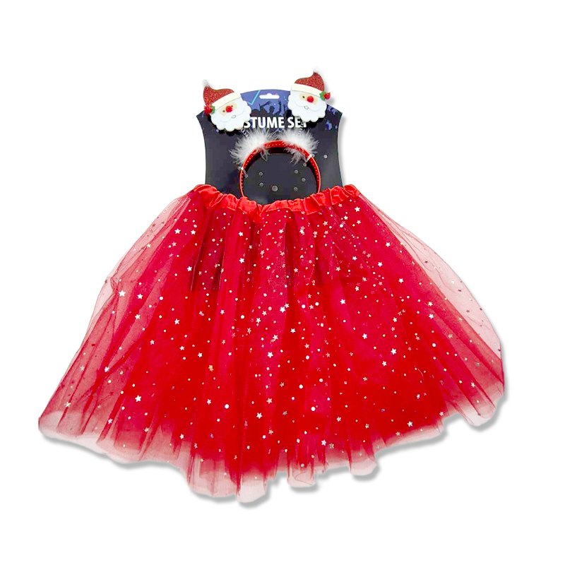 Christmas Tutu Skirt with Santa Headband 3 Layer 38cm Skirt