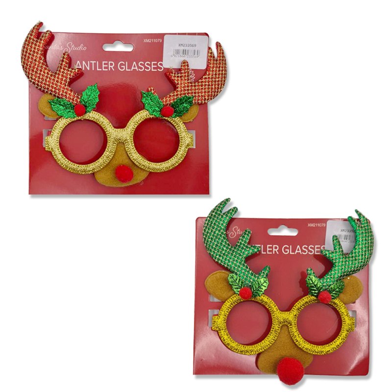 Christmas Glasses Antler Dsn 19x13cm 2 Assorted