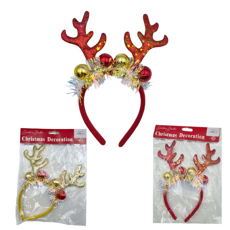 Christmas Headband Antler with Ball & Tinsel 2 Assorted 20x24cm