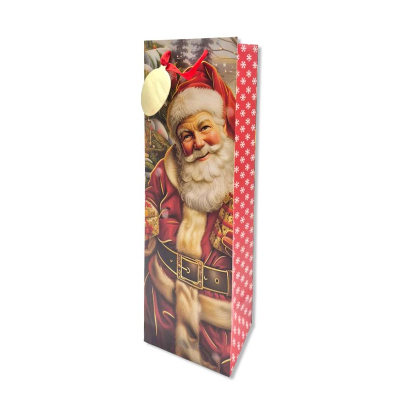 Christmas Gift Bag Vintage Santa Bottle 36x12x9cm