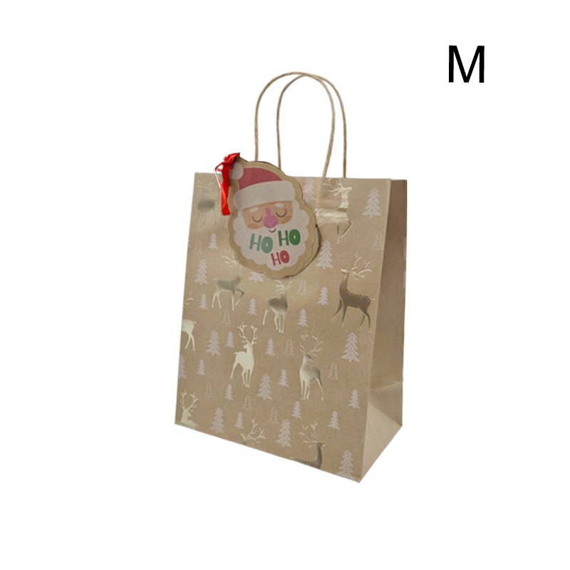 Christmas Gift Bag Kraft Gold Hotstamp M 18x23x10cm
