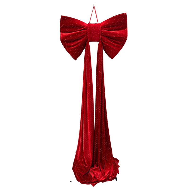 Christmas Bow Velvet with Diamonte 80x210cm Red