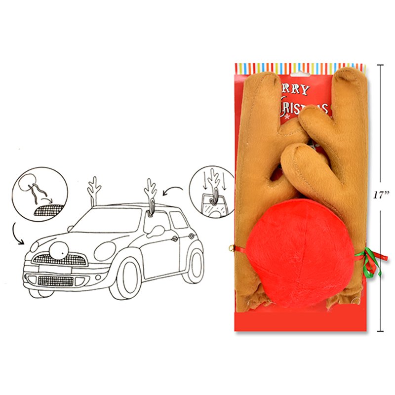 Christmas Deluxe Car Costume Reindeer Set 3pc + 15.24cm Front Grill Nose