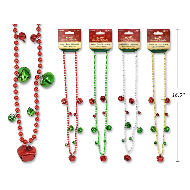 Christmas Necklace 35cm Beaded Jingle Bells 2 Assorted