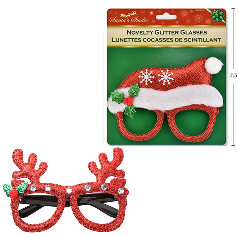 Christmas Glasses Glitter 15cm 3 Assorted