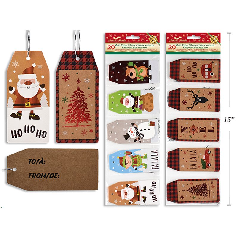 Christmas Gift Tags 20pk Foil Hot Stamp Silver Strings