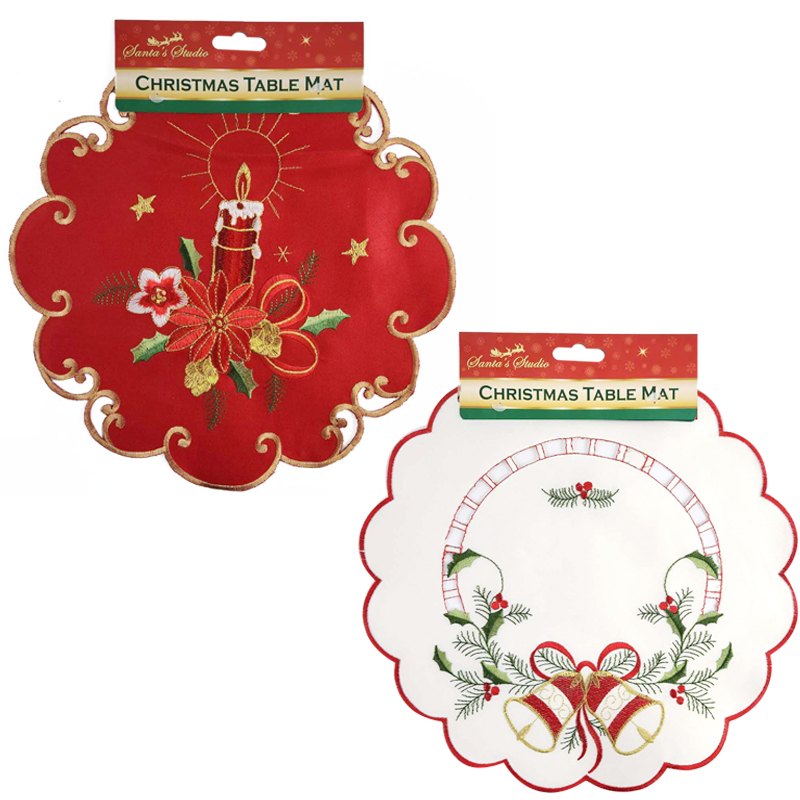 Christmas Table Placemat Embroidery 29cm Round