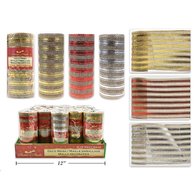 Christmas Mesh Burlap with Foil Decor 14x457cm 3 Assorted
