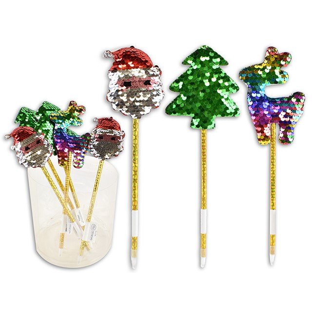 Christmas Pen Flip Sequin 3 Assorted Characters 25cm