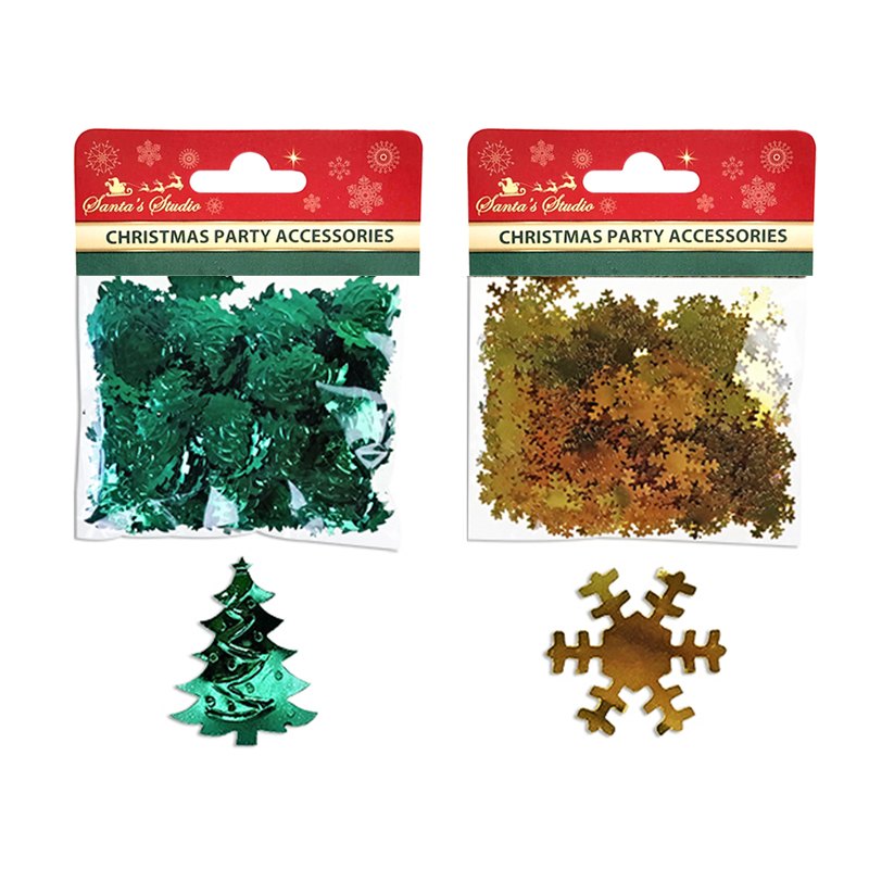 Christmas Craft Confetti 25g 2 Assorted Green Trees/Gold Snowflakes