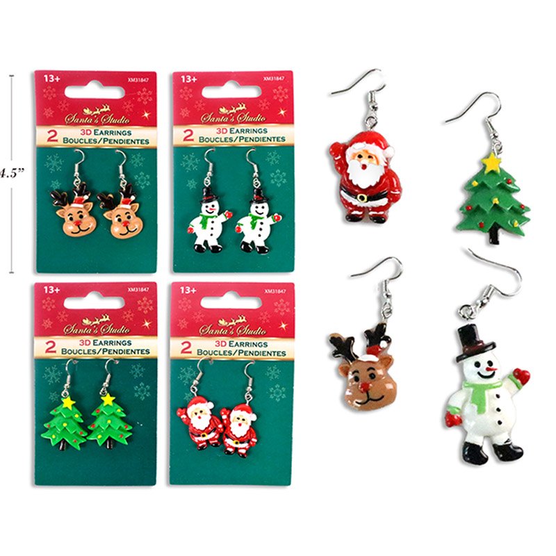 Christmas Earrings 2.9-3.5CM 4 Assorted
