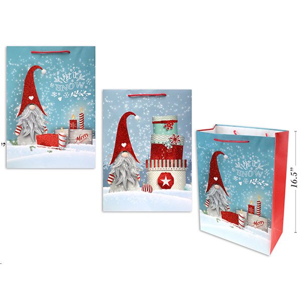 Christmas Gift Bag Matte with Glitter SnowyGnome Ex 31x42x12cm