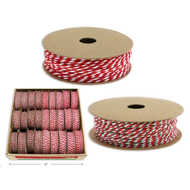Christmas Candy Cane Bakers Twine 10yd 2 Assorted Red+White/Red+Green+White 27/Dsp