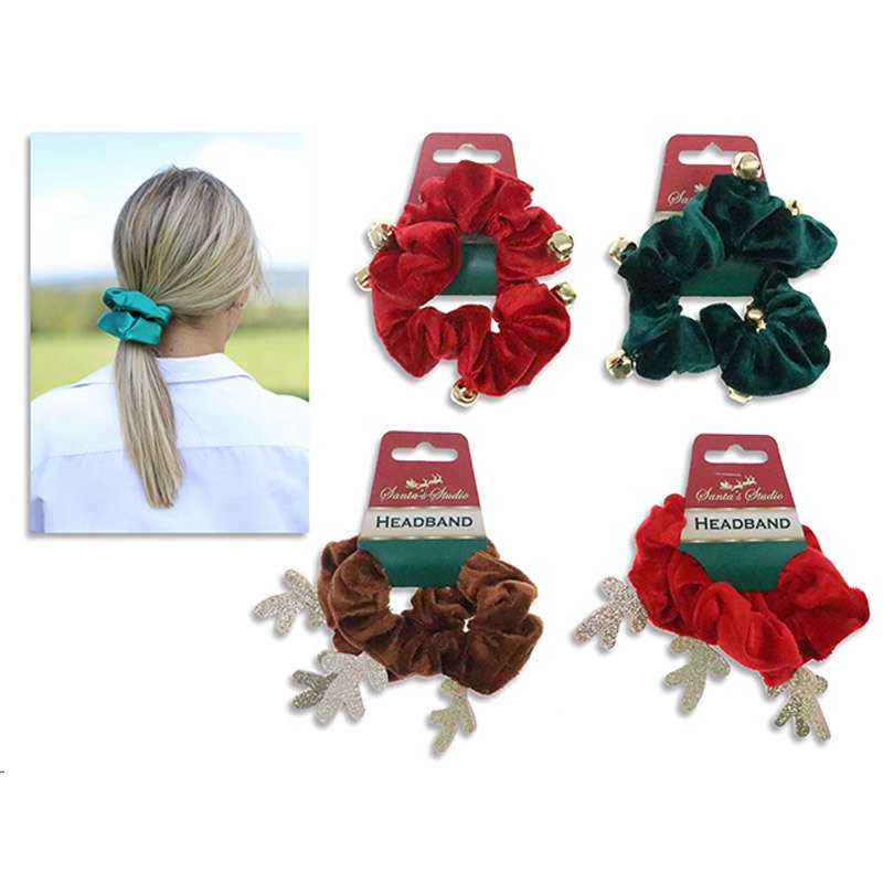 Christmas Hair Scrunchie 2pk 4 Assorted
