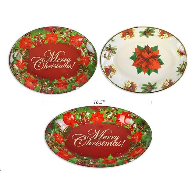 Christmas Printed Oval Plate Deep 42x33cm 400g
