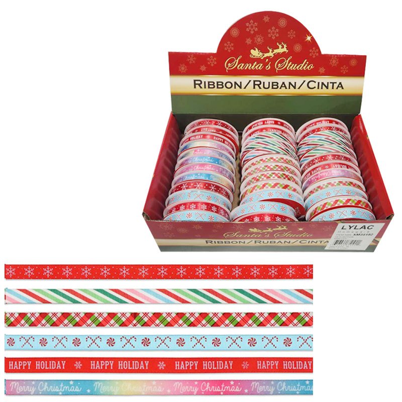 Christmas Ribbon Satin 9mmx2.74cm 6 Assorted