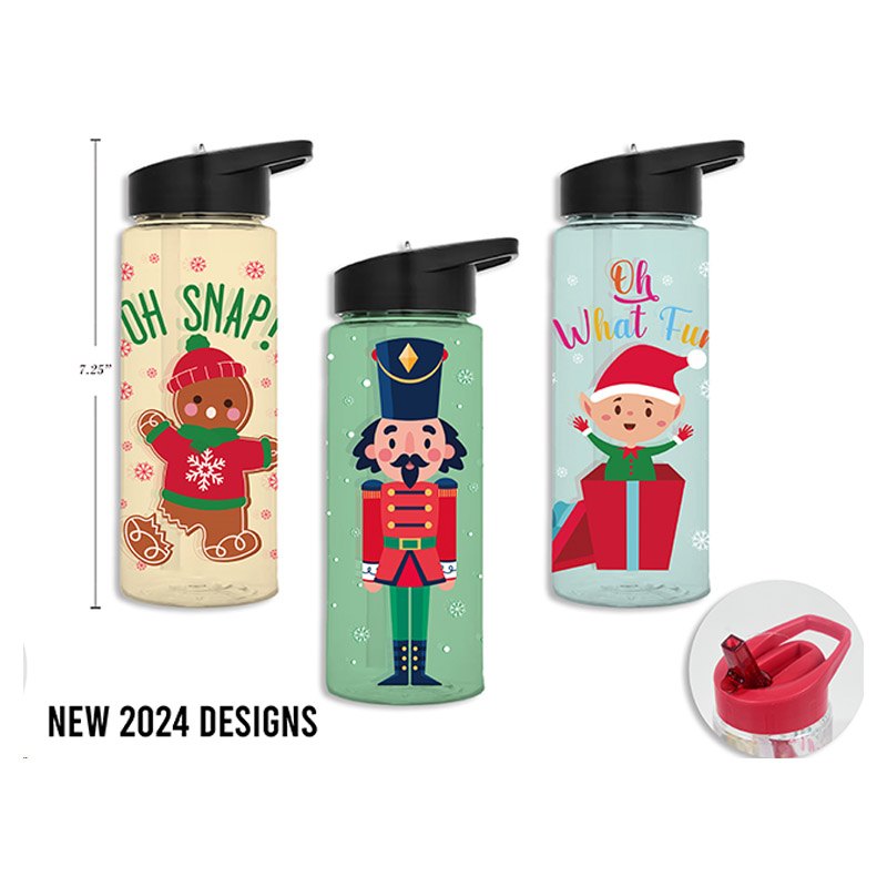 Christmas Printed Bottle Sipper with Straw 16oz 3 Assorted