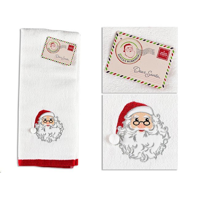 Christmas Teatowel Cotton Embroidered Santa 66x40cm
