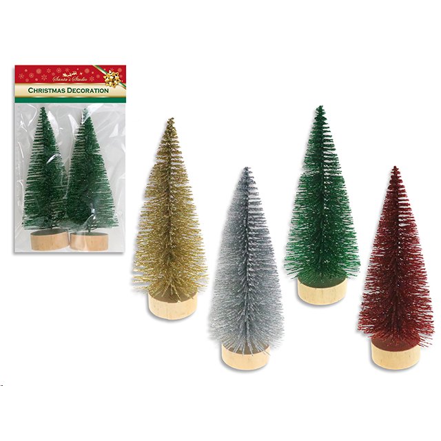 Christmas Mini Tree 2pk 14cm Gold/Silver/Green/Red