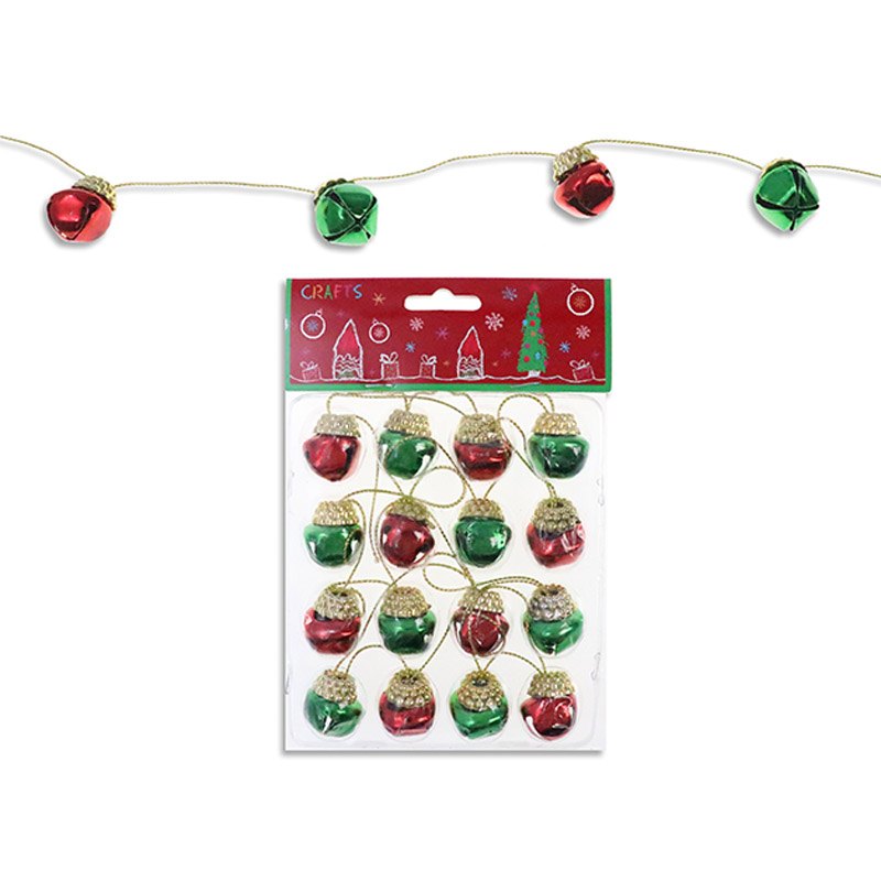 Christmas Bells on String 16pk 1.9cm Assorted Colours/pk