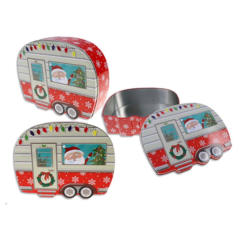 Christmas Tin Embossed Cartoon Camper Van 19x15x2.7cm