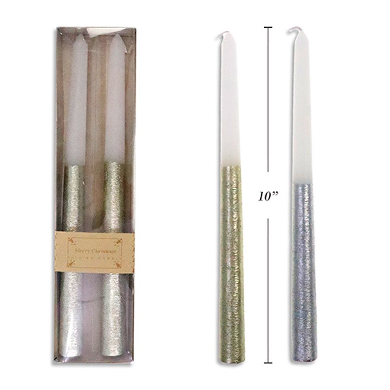 Christmas Candle Gold/silver 2pk 25cm 2-Tone Tapered 7 Hours