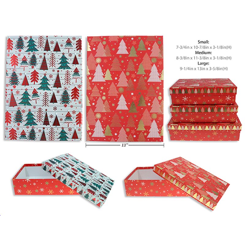 Christmas Gift Box s/3 23.5x33x9.2cm Foil 2 Assorted